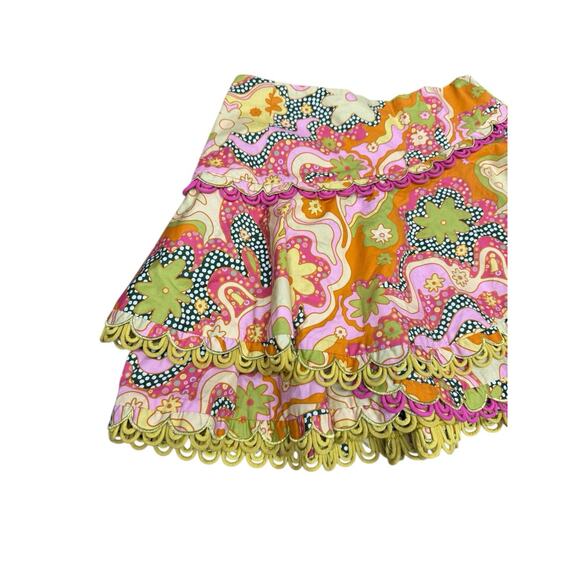 Celia B Corazon Mini Skirt Medium Colorful Embroidered Cotton Ruffle Hem - Picture 5 of 10